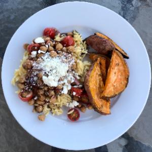 Greek Chickpea Salad with Orzo and Roasted Sweet Potatoes by codyalanstubbs